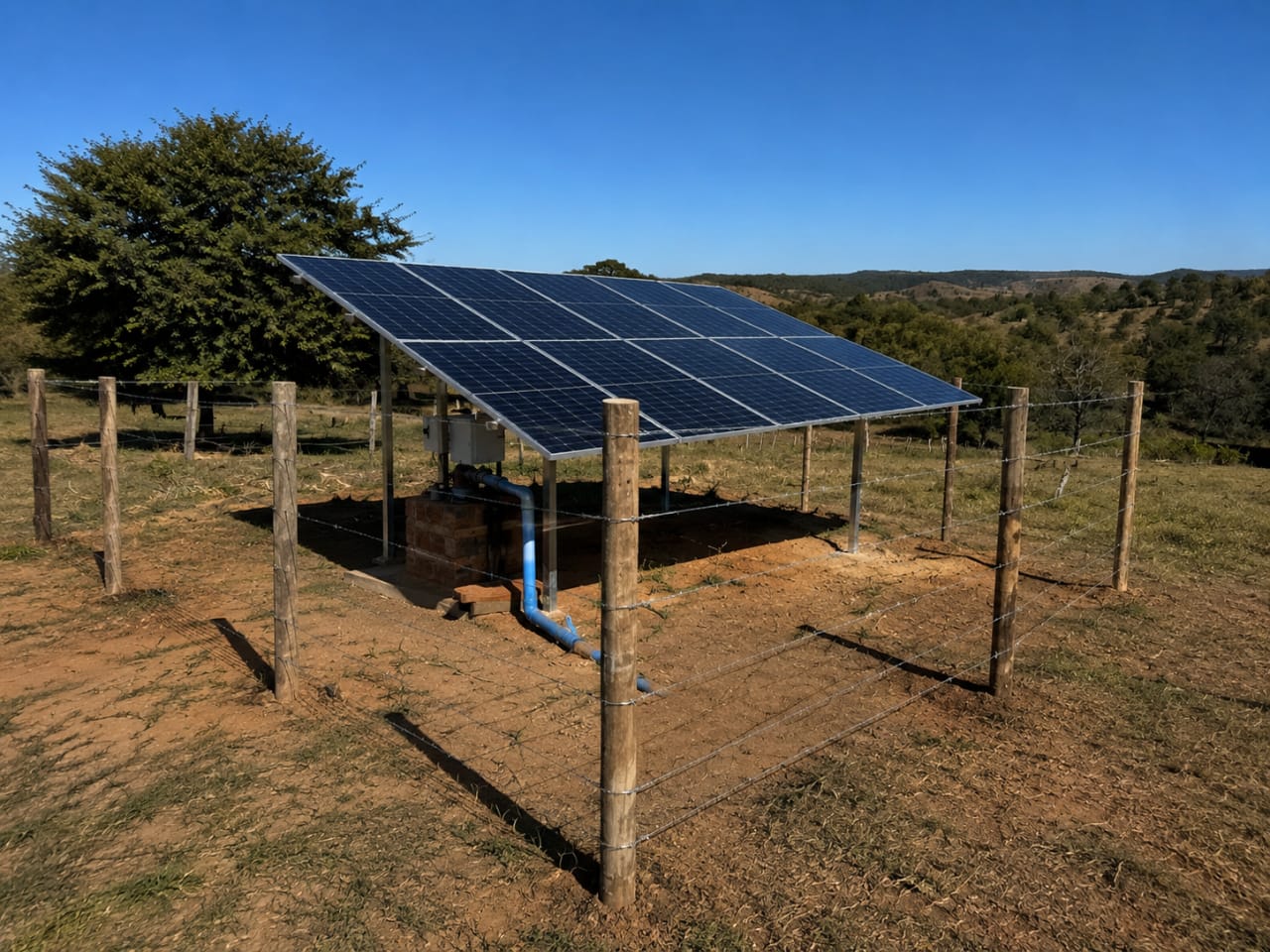 Sistema solar de bombeamento instalado em fazenda de pecuária
